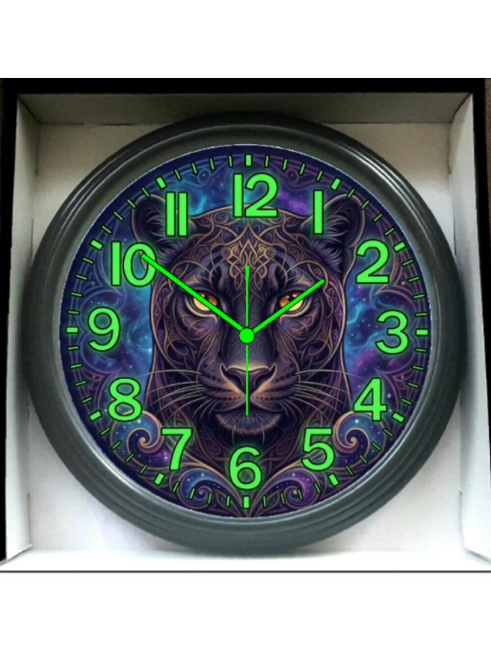 Black Panther Glow in the Dark Wall Clock - Cosmic Cyberpunk Black Light NEW